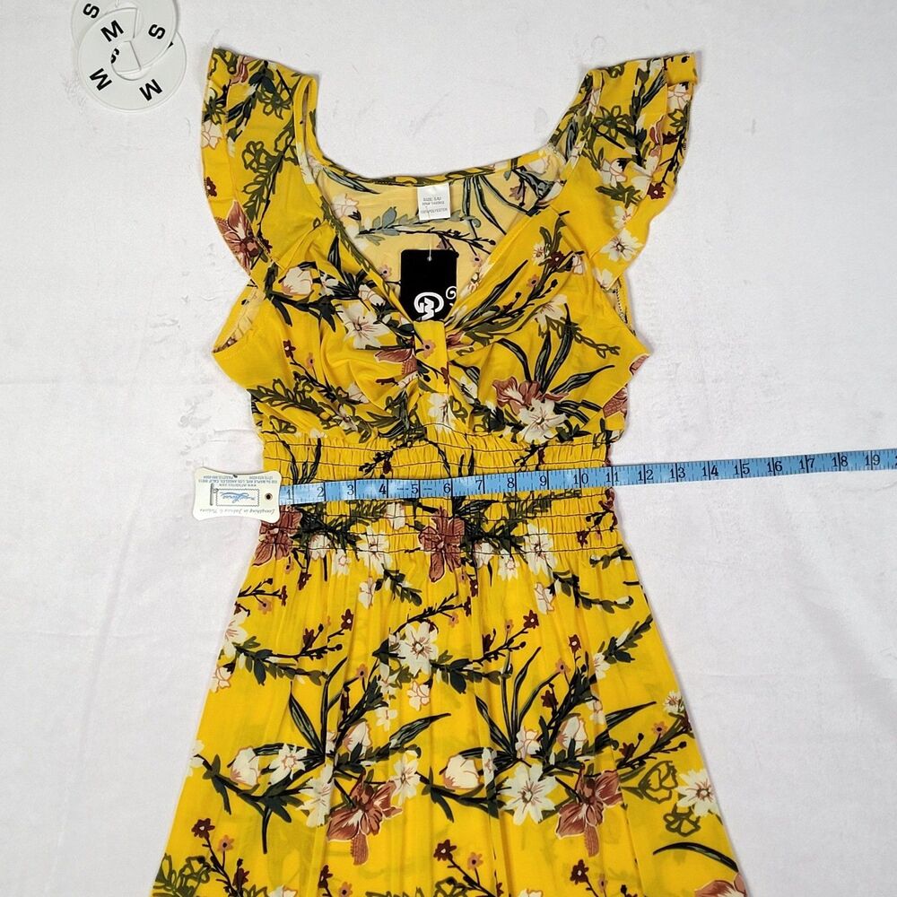 GM NWT Yellow Tropical Floral Smocked Waist Dress Medium - Picture 5 of 9